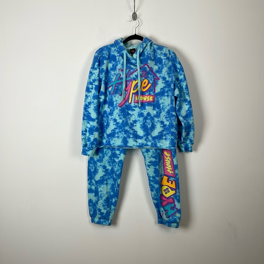 Hype House Tie Dye Youth Retro Graphic 2 Piece Sweatsuit Crop Top Jogger Pants